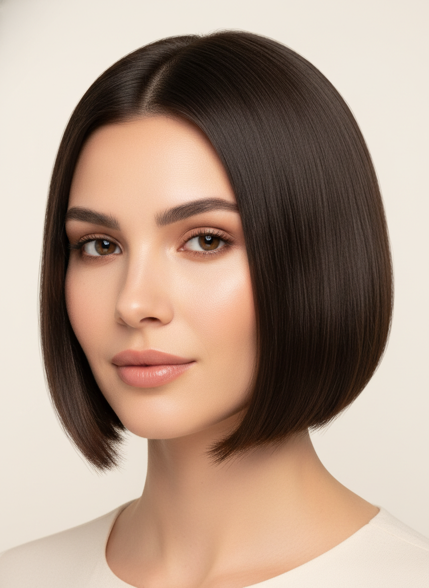 classic a-line bob hairstyle with clean angled shape