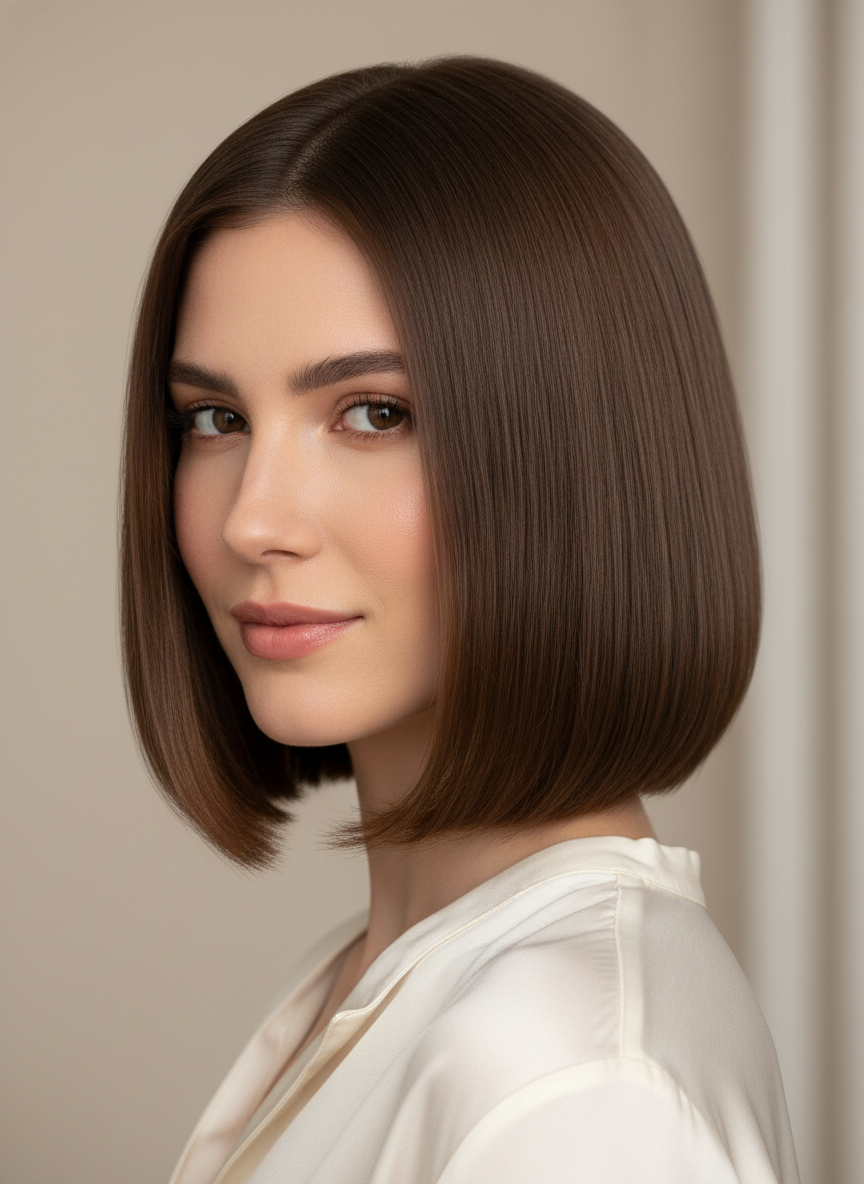 long a-line bob haircut with collarbone length front