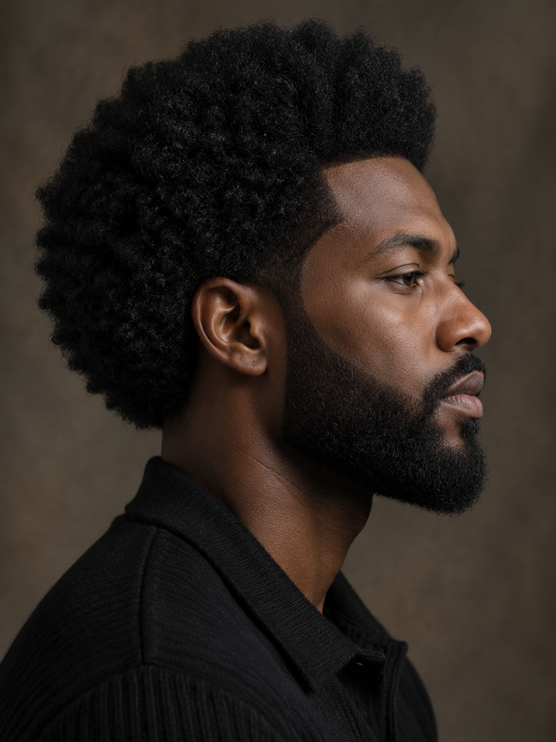 afro paired with a shaped beard