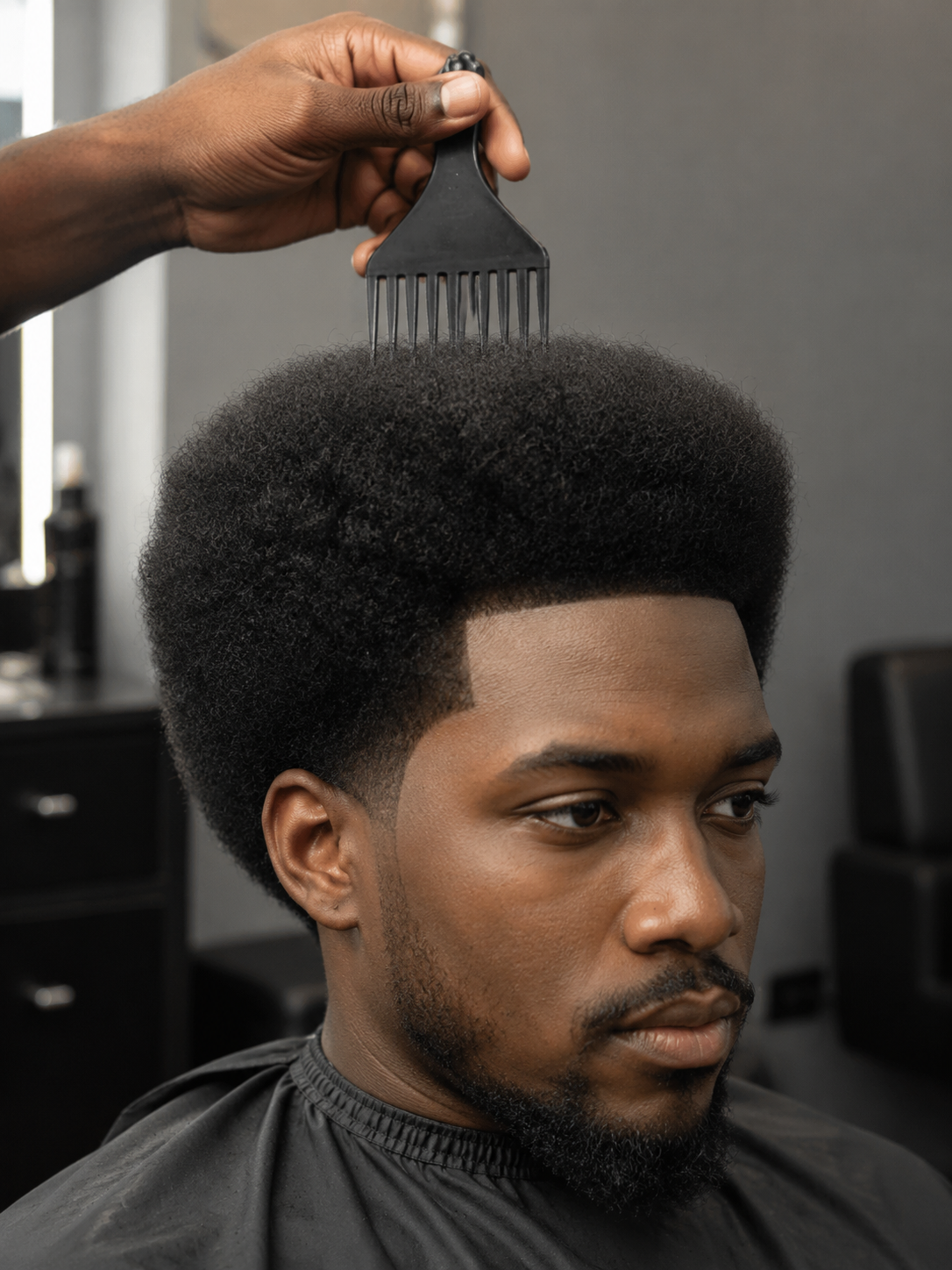 maintaining an afro with pick and moisturizer