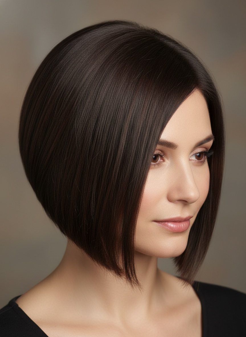 angled bob haircut showing slanted side shape