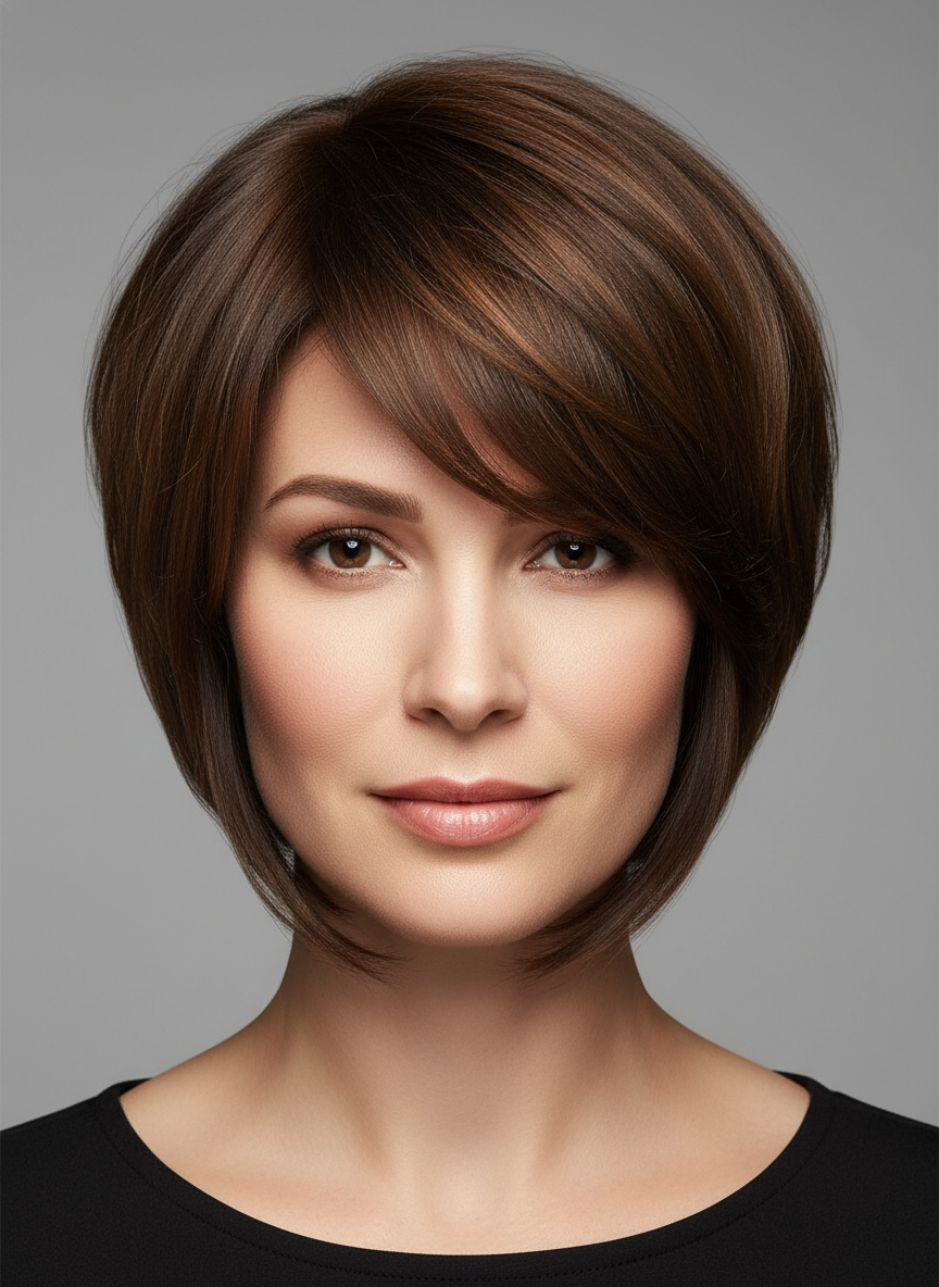 stacked angled bob with volume in back