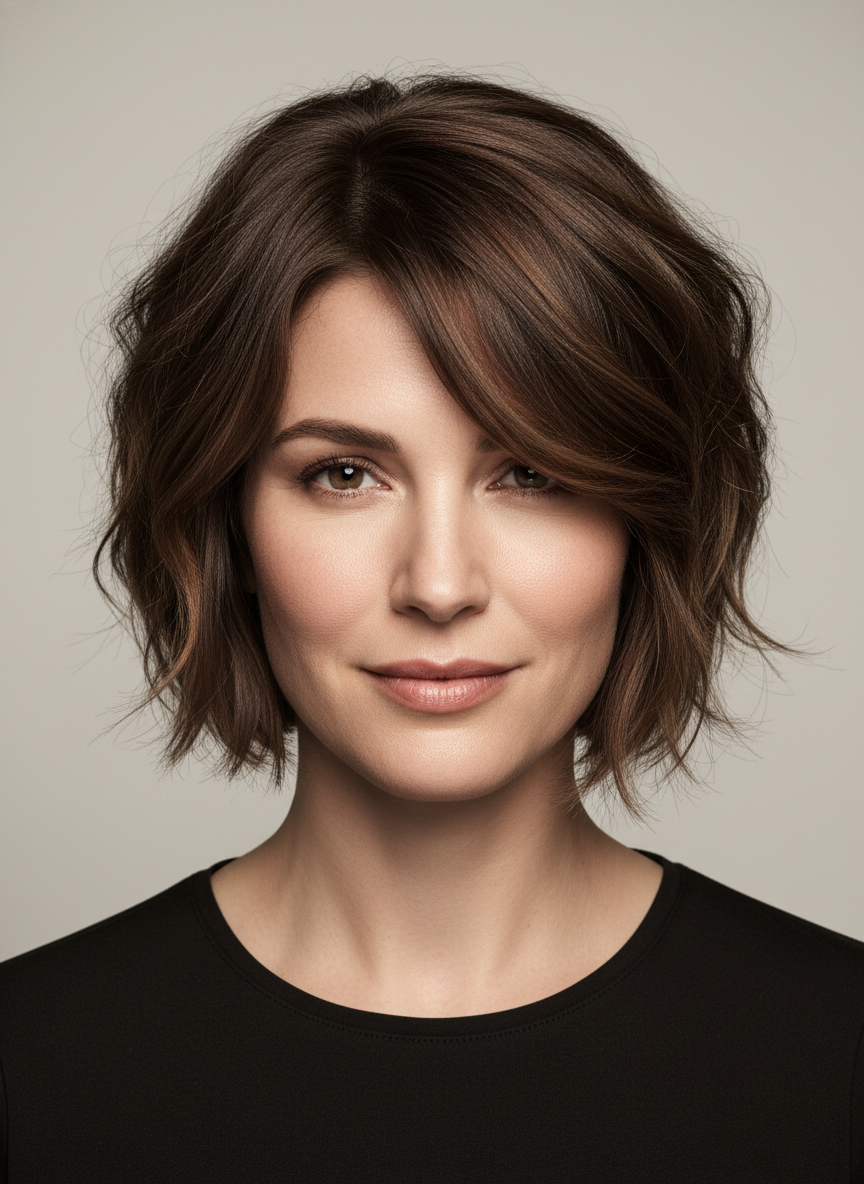wavy angled bob haircut