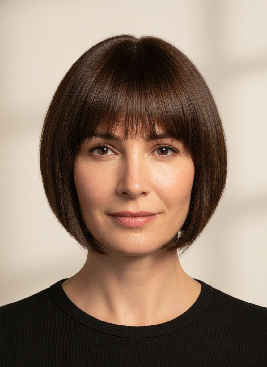 angled bob with bangs haircut