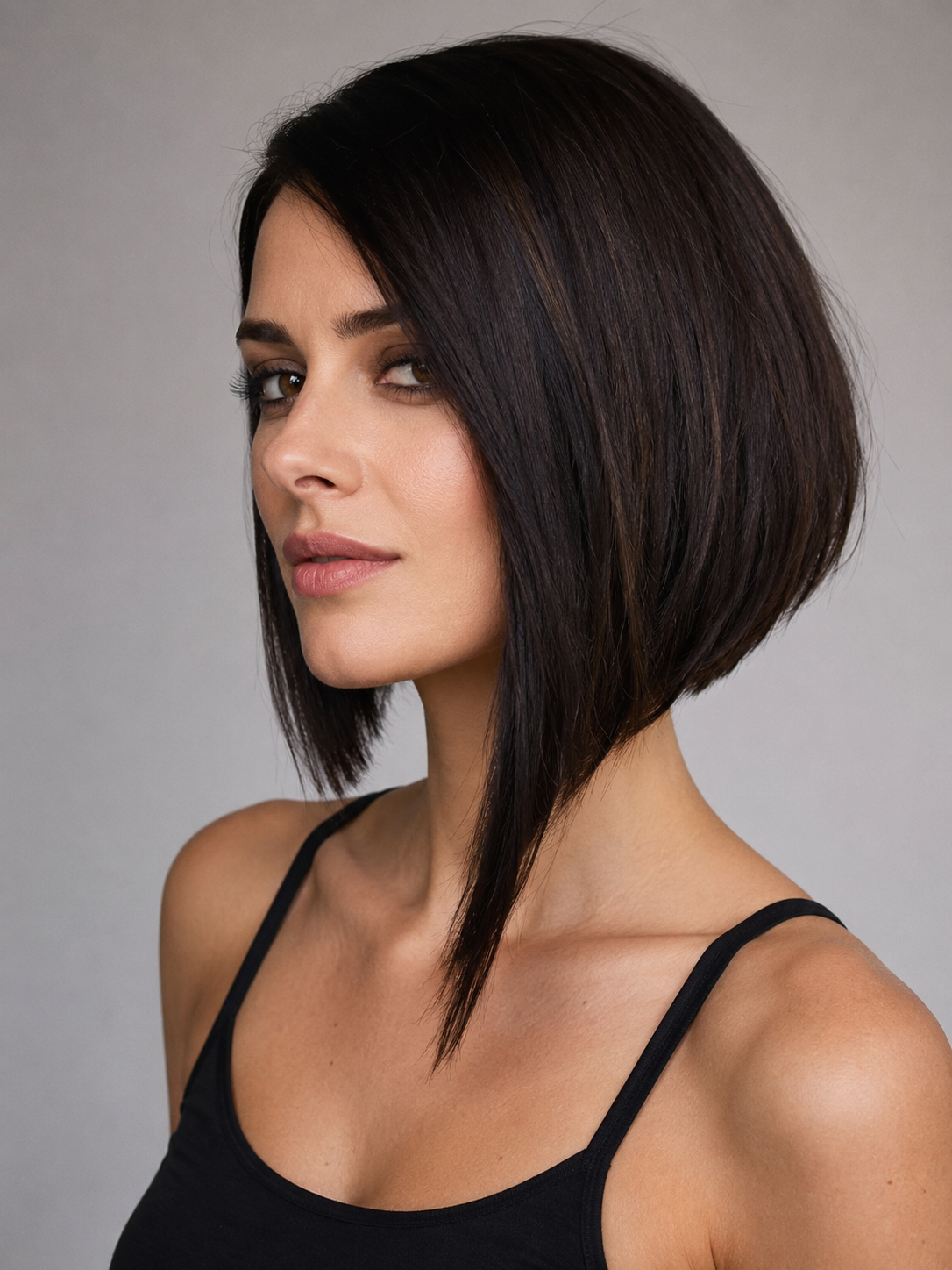 angled asymmetrical bob with sharp diagonal line and modern shape