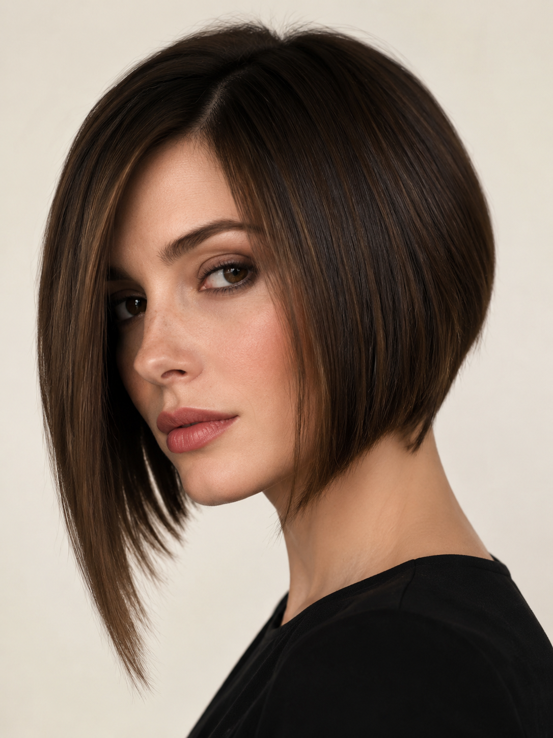 classic asymmetrical bob with one side longer and modern angle