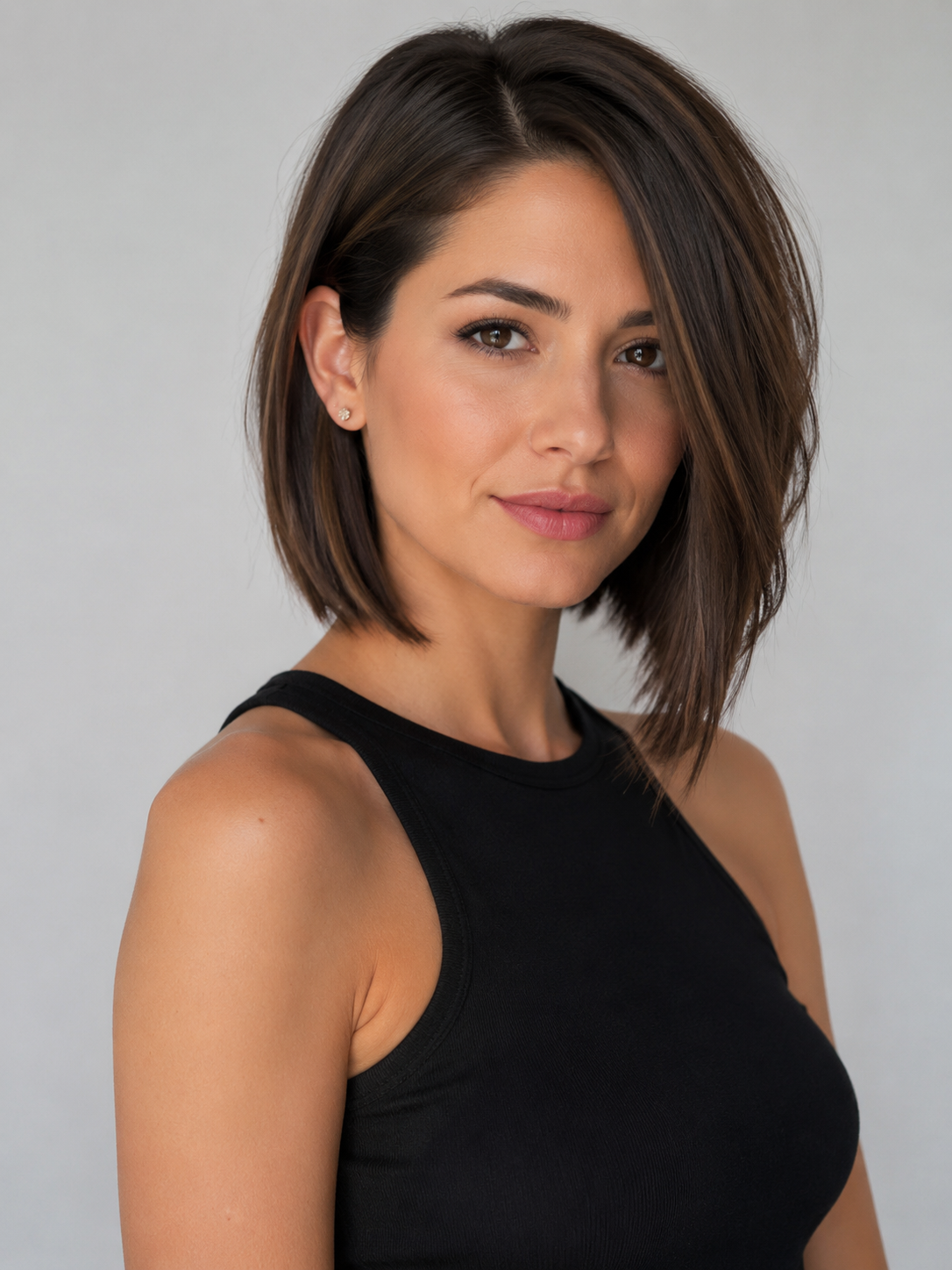 long asymmetrical bob with longer side and soft diagonal line