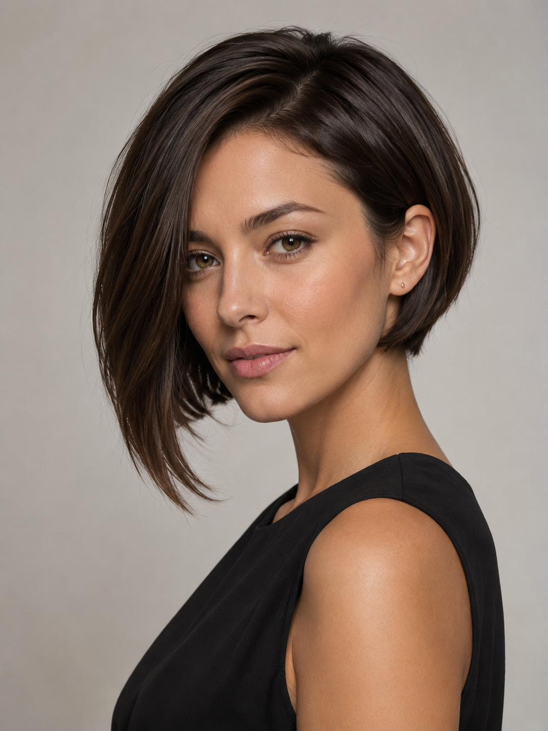 short asymmetrical bob with compact shape and uneven side length