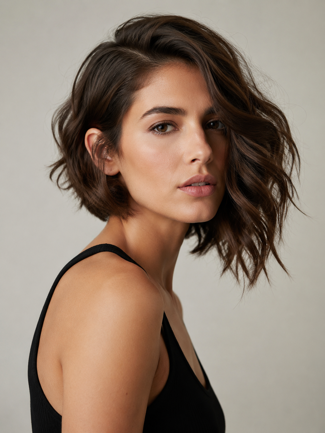 wavy asymmetrical bob with soft waves on the longer side