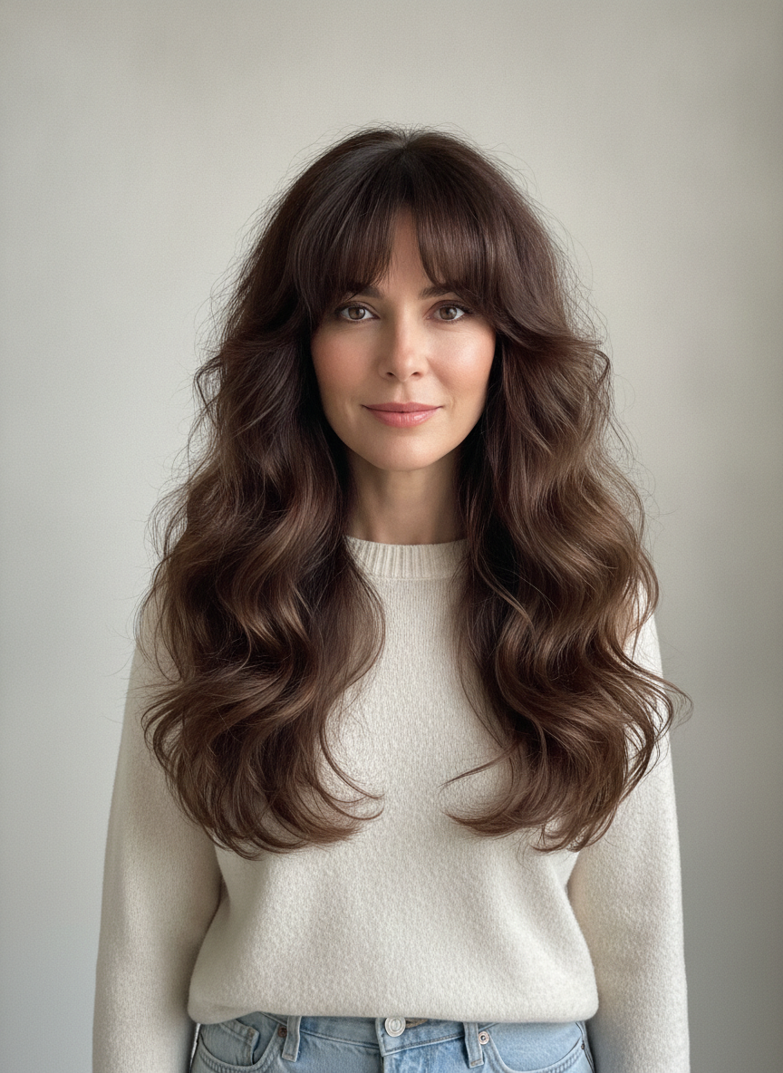 layered wavy hair with bangs 2026