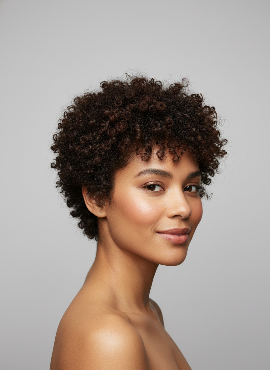 curly bixie cut with shaped short layers