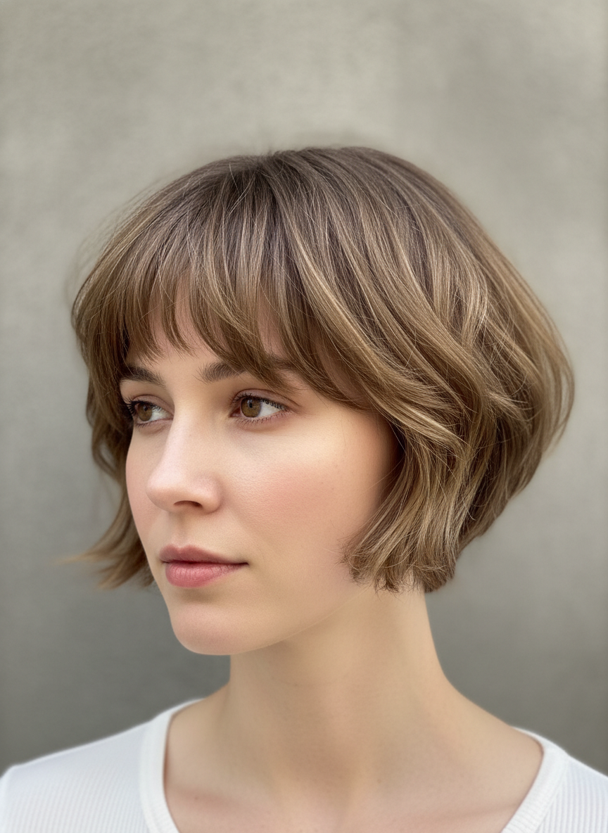 bixie cut with soft bangs and pixie bob texture