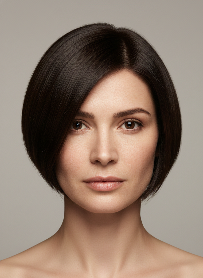 blunt cut short bob hairstyle with clean sharp ends