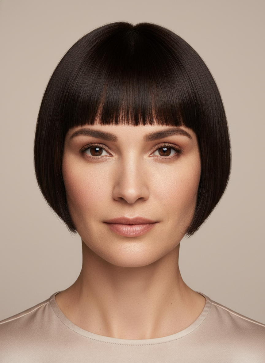 sleek blunt short bob hairstyle