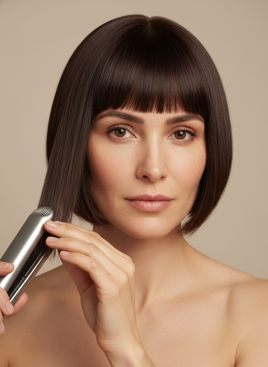 styling a blunt short bob haircut with a flat iron