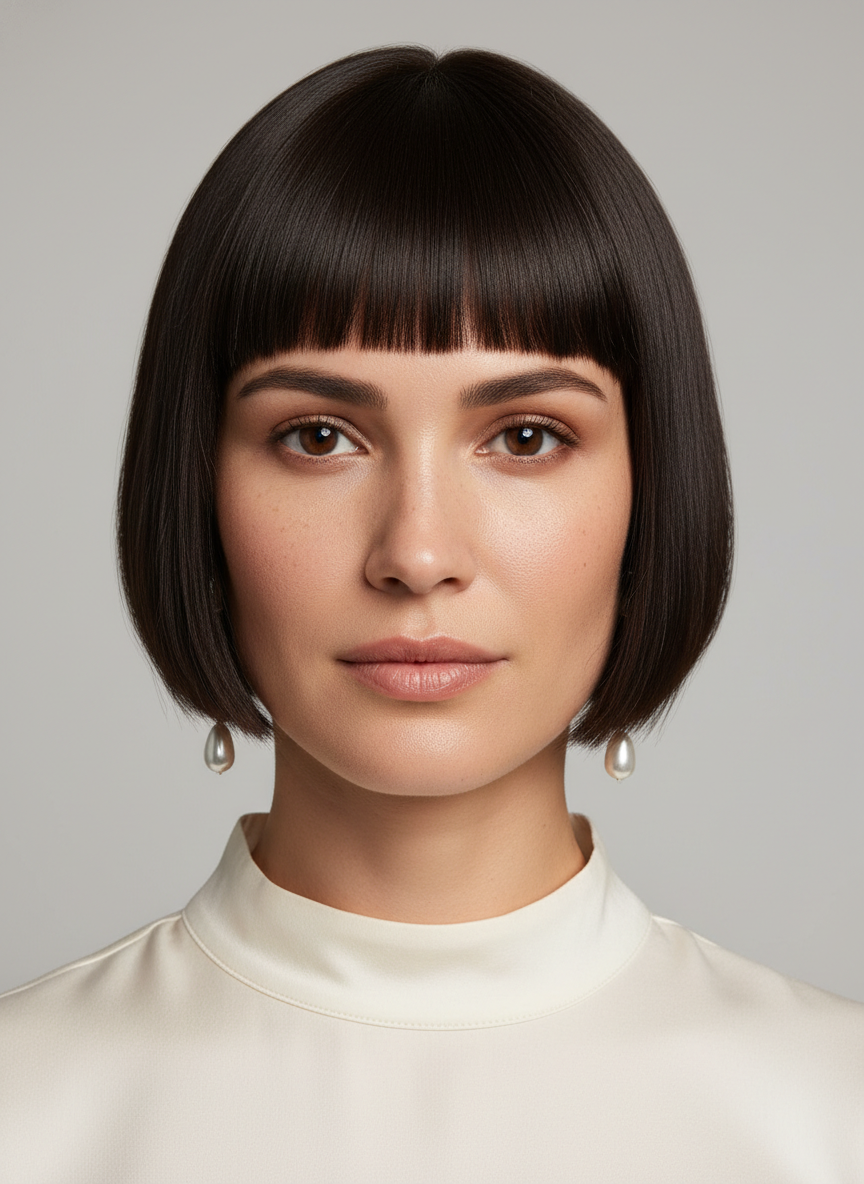 blunt short bob with bangs