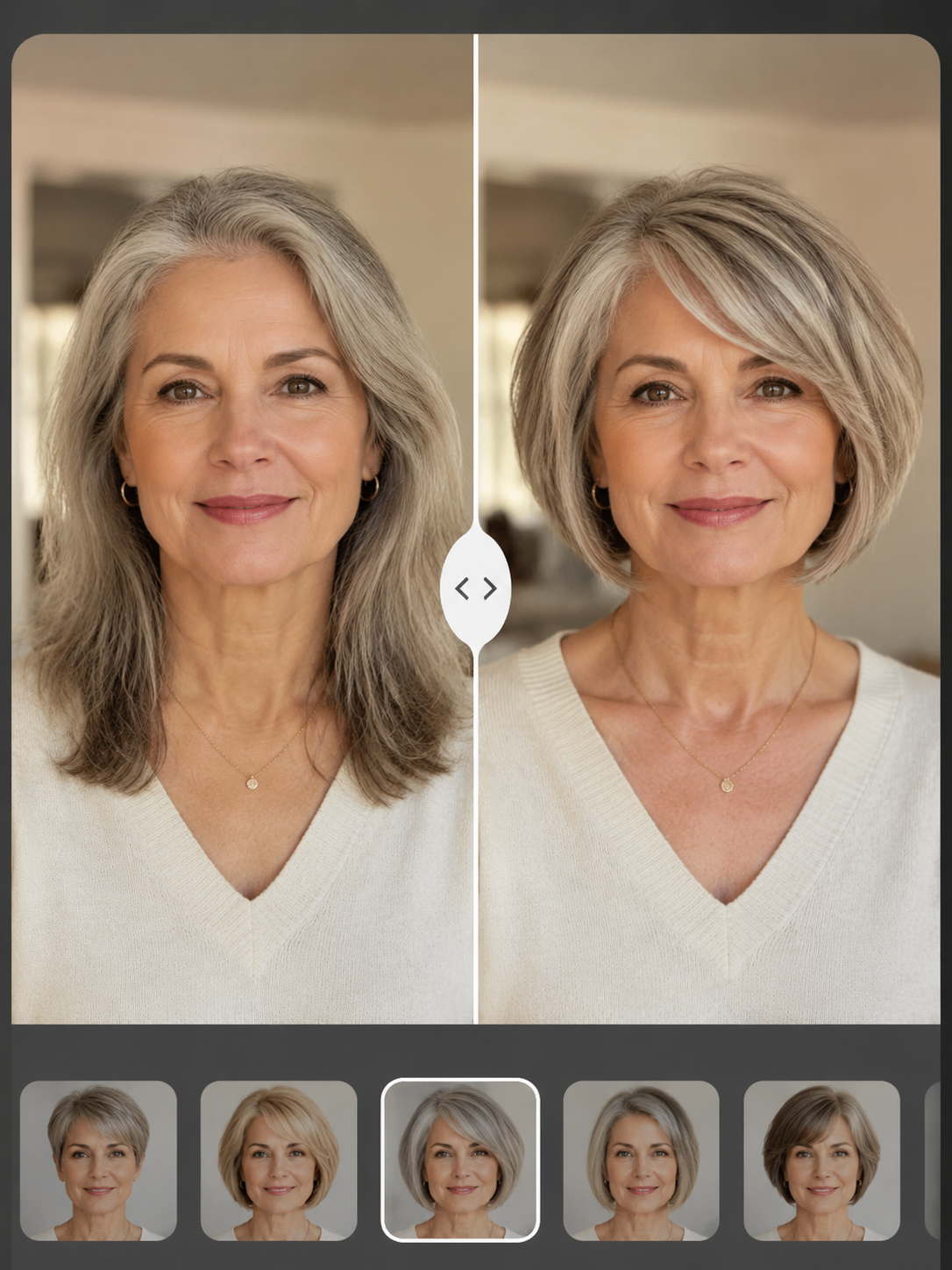 AI bob hairstyle try on preview for women over 50