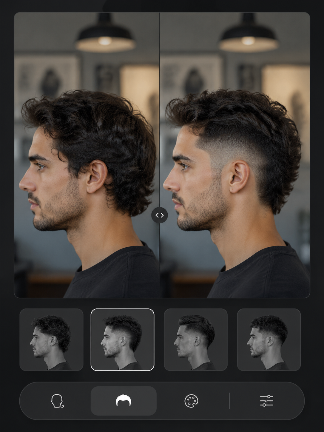 AI burst fade haircut try on preview