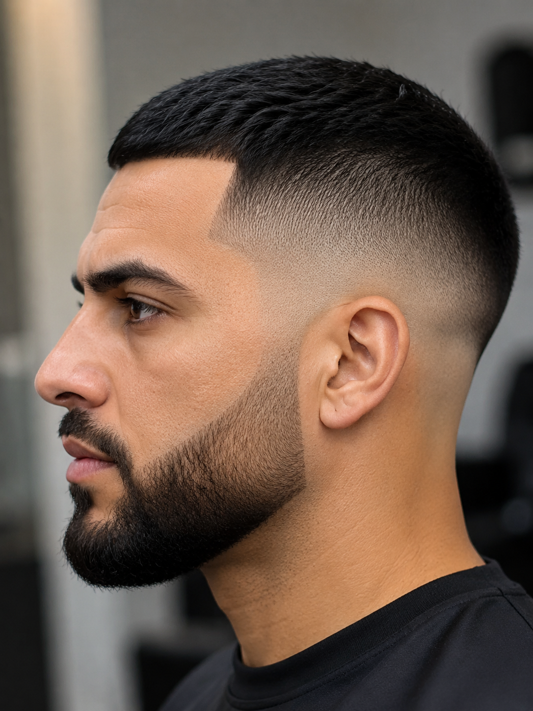 burst fade with beard blended into side profile