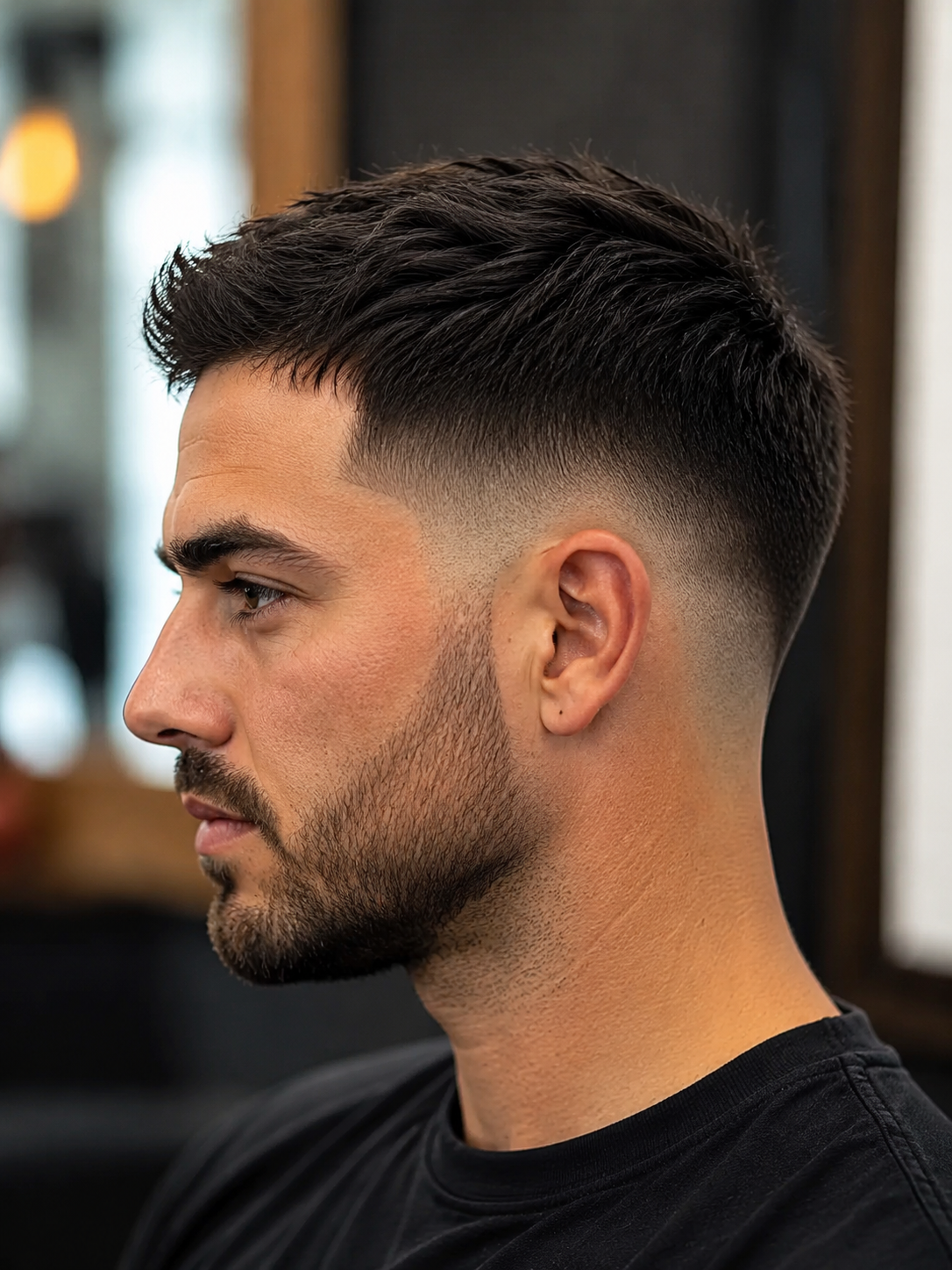 classic burst fade with rounded ear shape