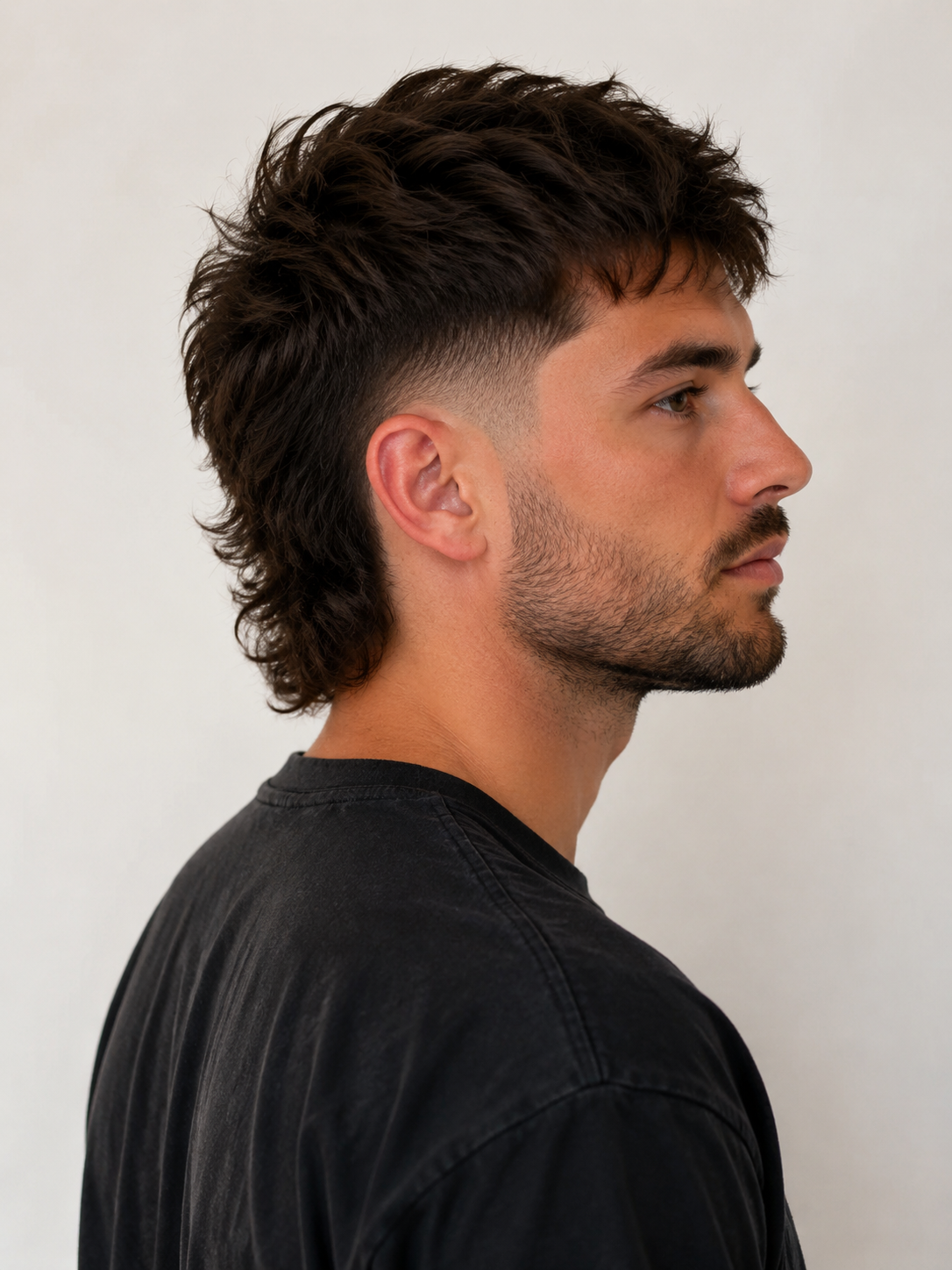 burst fade mullet with rounded ear fade and back length
