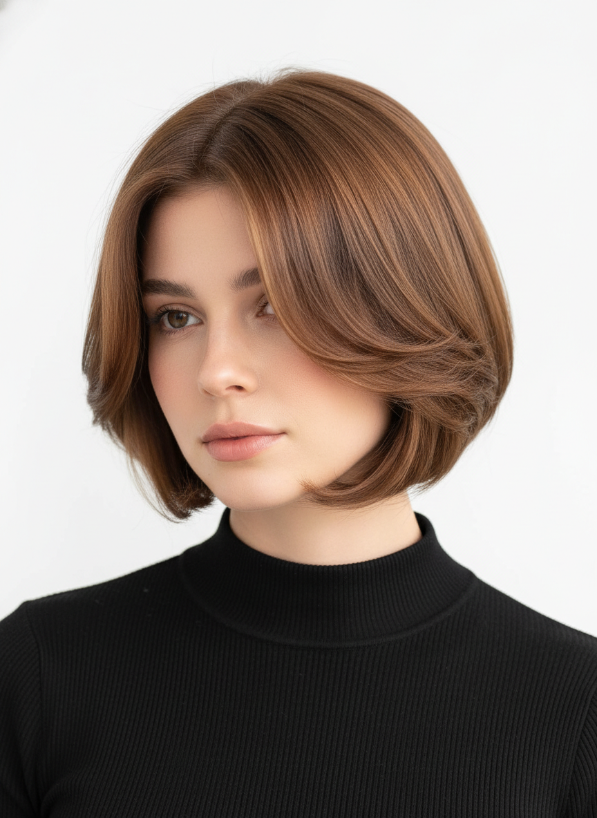 butterfly bob cut showing face framing layers and soft volume