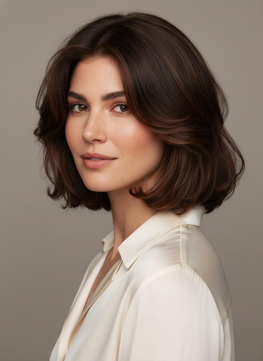 butterfly bob haircut with airy face-framing layers