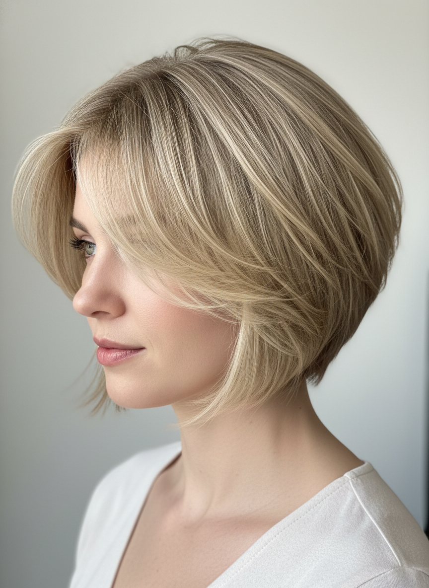 short butterfly bob haircut with lifted face framing layers