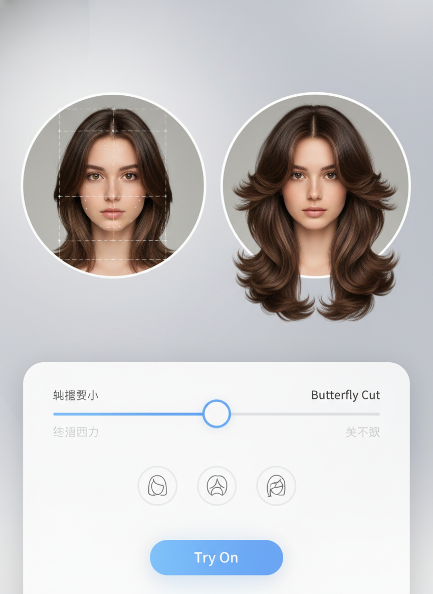 AI butterfly cut hairstyle try on preview