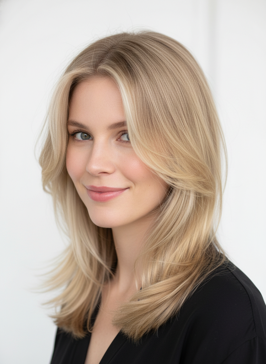 butterfly cut for fine hair with subtle face framing layers