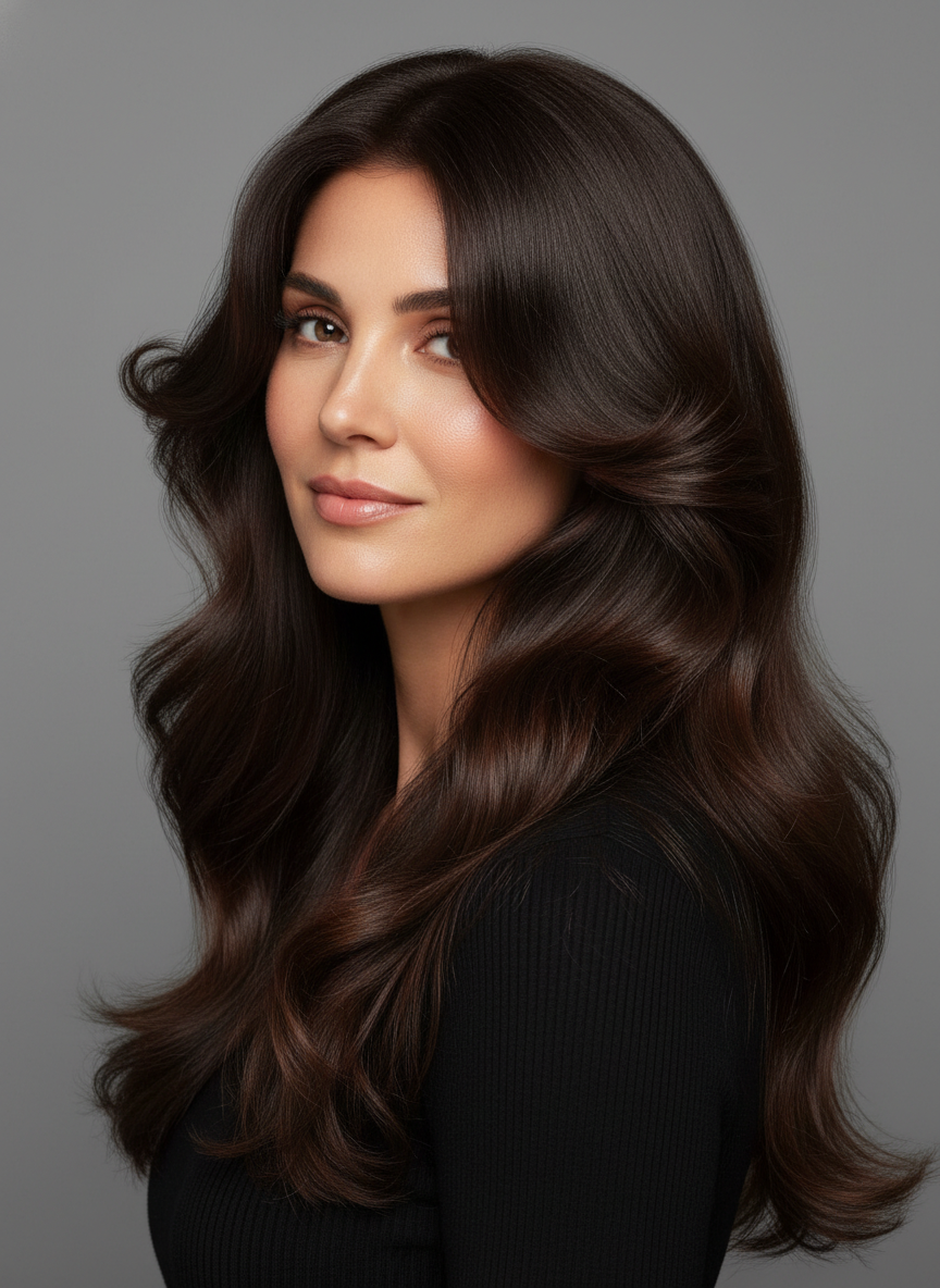 butterfly cut hairstyle with face framing layers and long back length