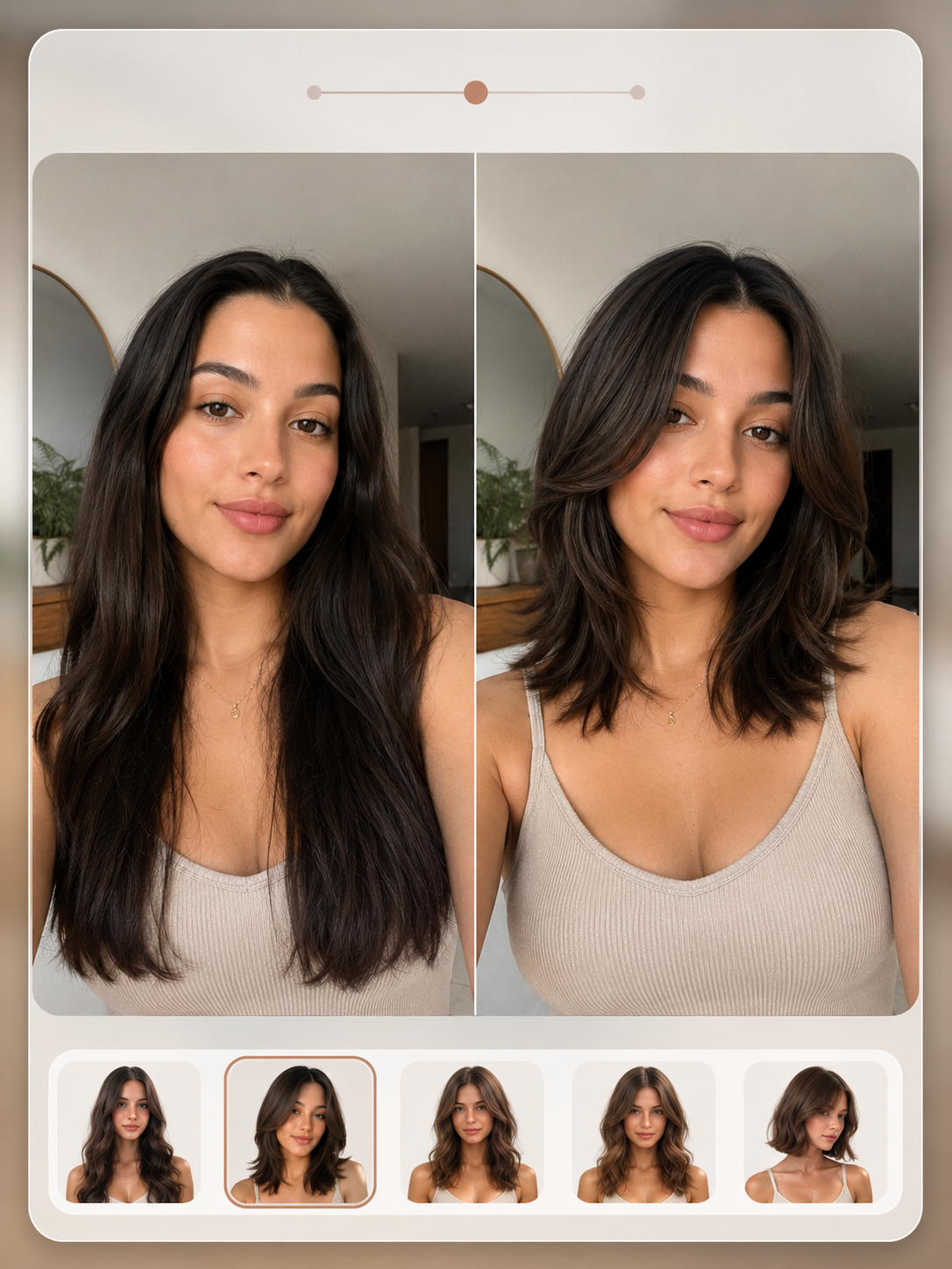 AI butterfly lob try on preview showing face framing layers
