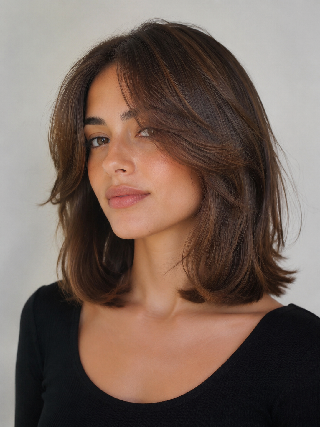 butterfly lob with curtain bangs and soft face framing layers
