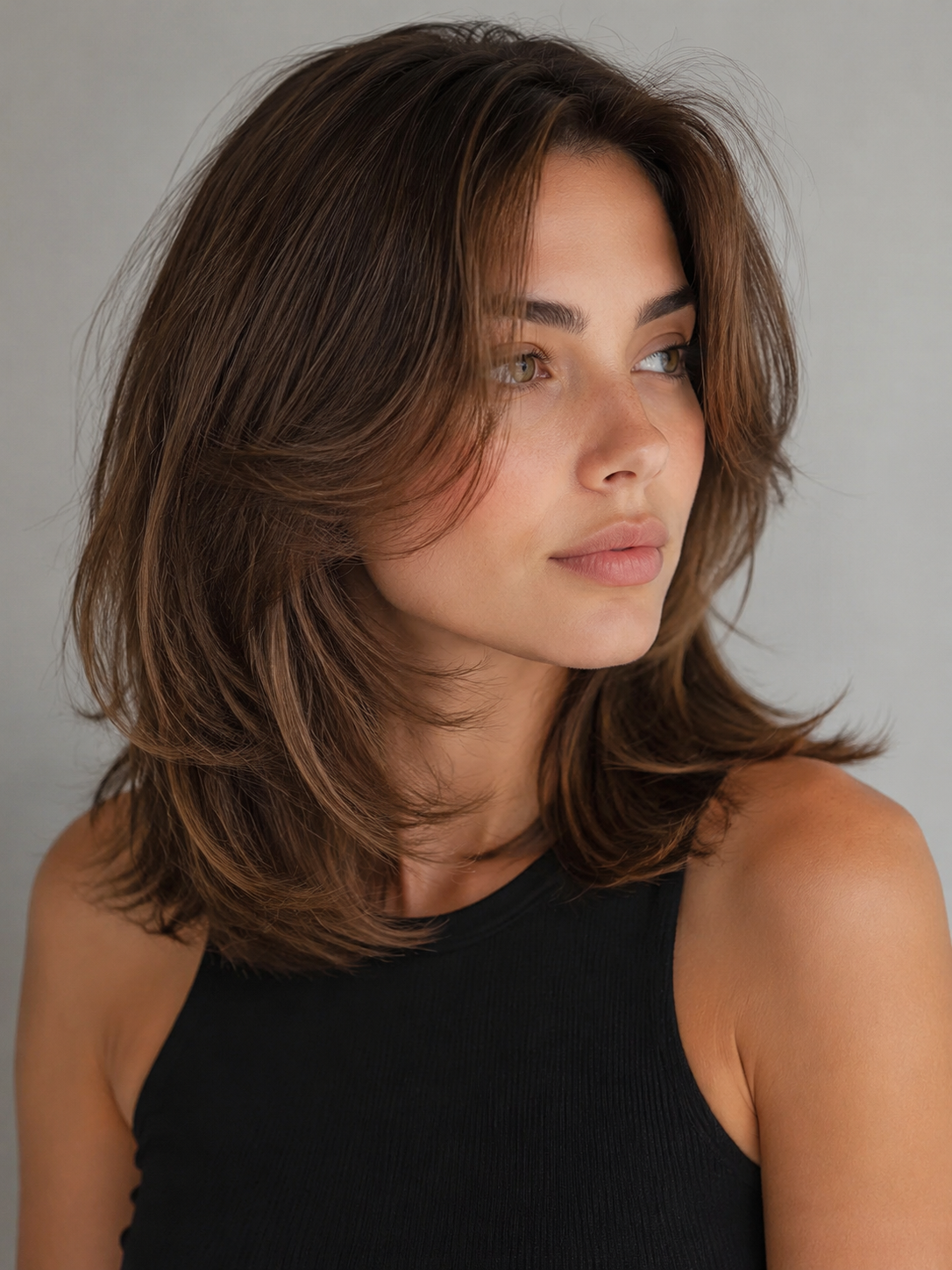 layered butterfly lob with airy movement through the body and ends