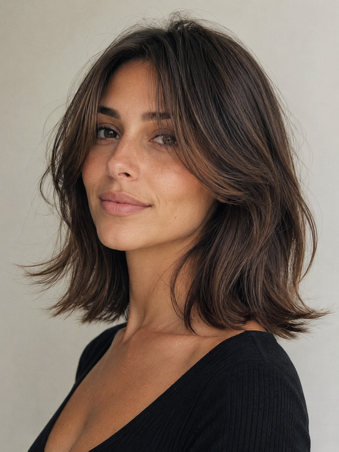 soft butterfly lob with subtle face framing layers and gentle flow