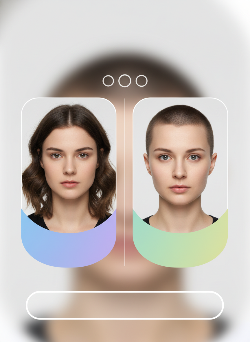 AI buzz cut try on preview showing before and after hairstyles