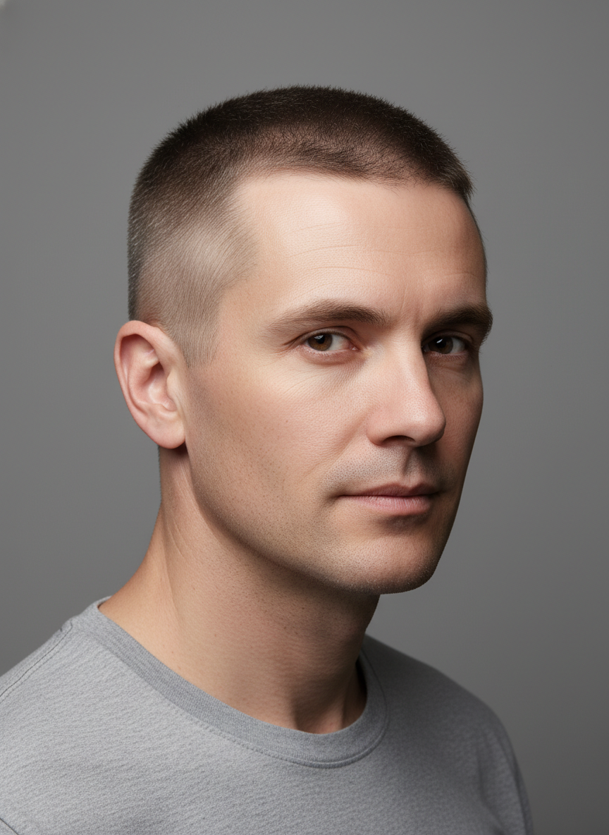 buzz cut fade with blended sides