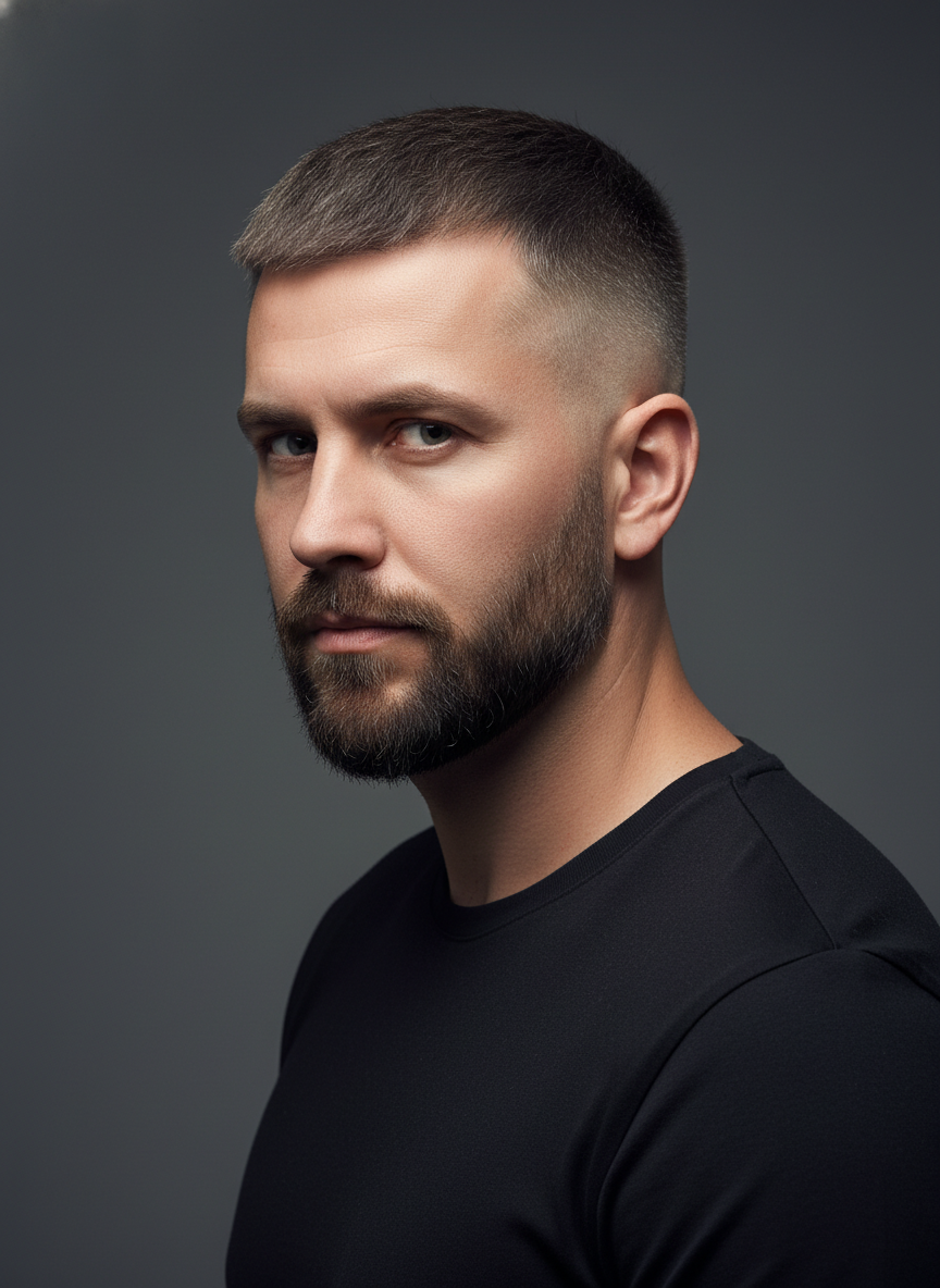 skin fade buzz cut with high contrast sides