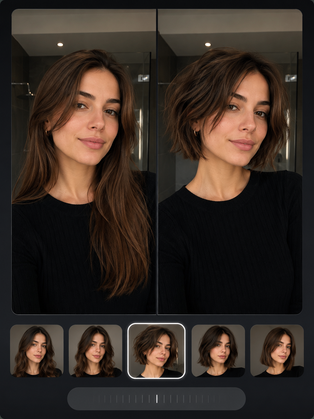AI choppy bob try on preview showing piecey textured ends