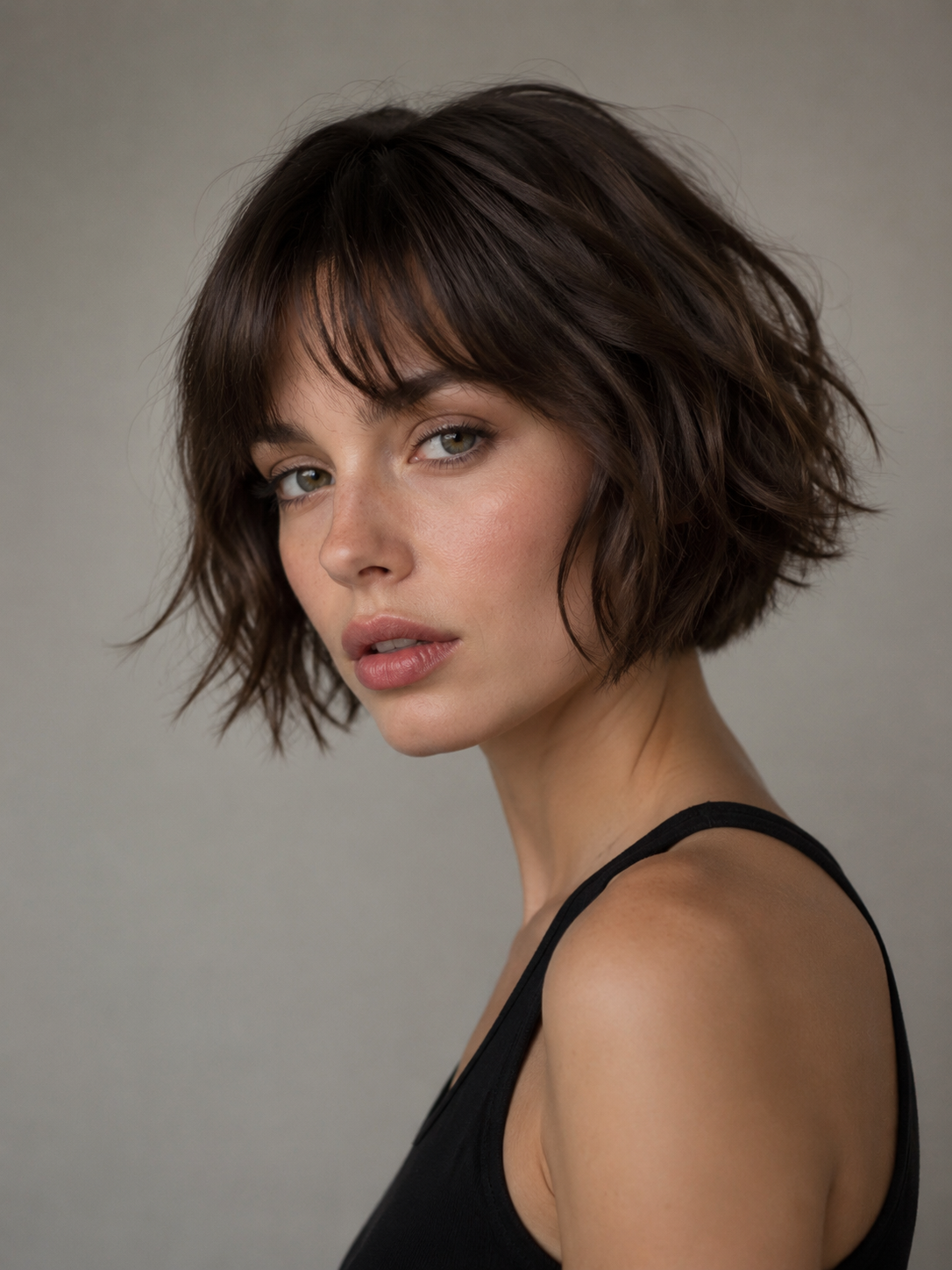 choppy bob with bangs and piecey textured ends