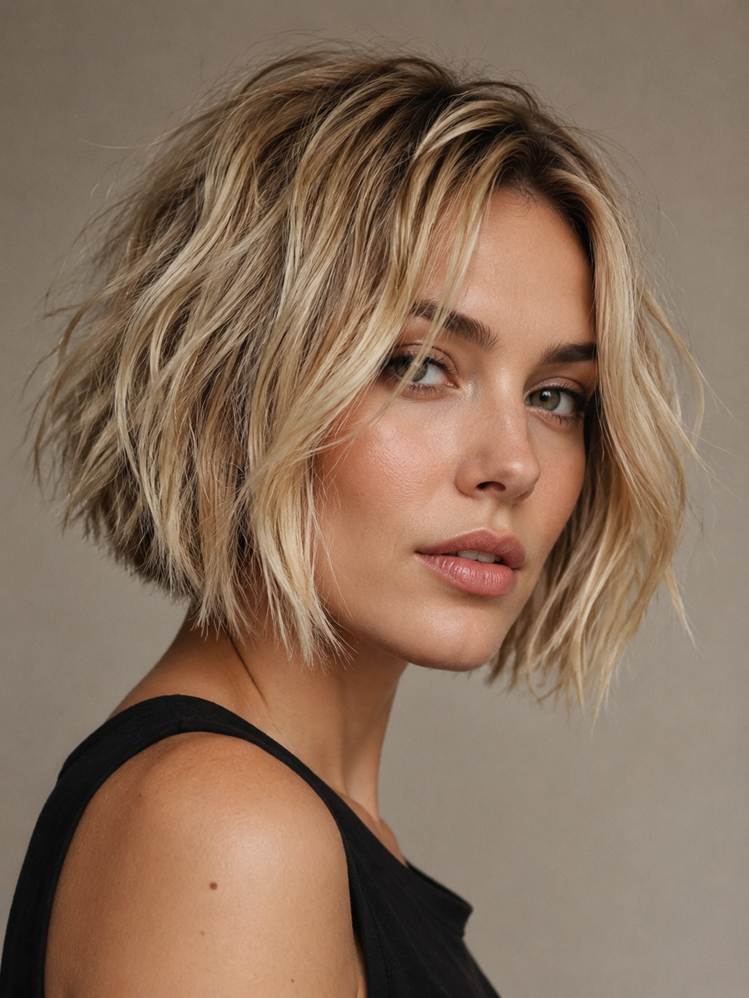 blonde choppy bob with light color showing piecey texture