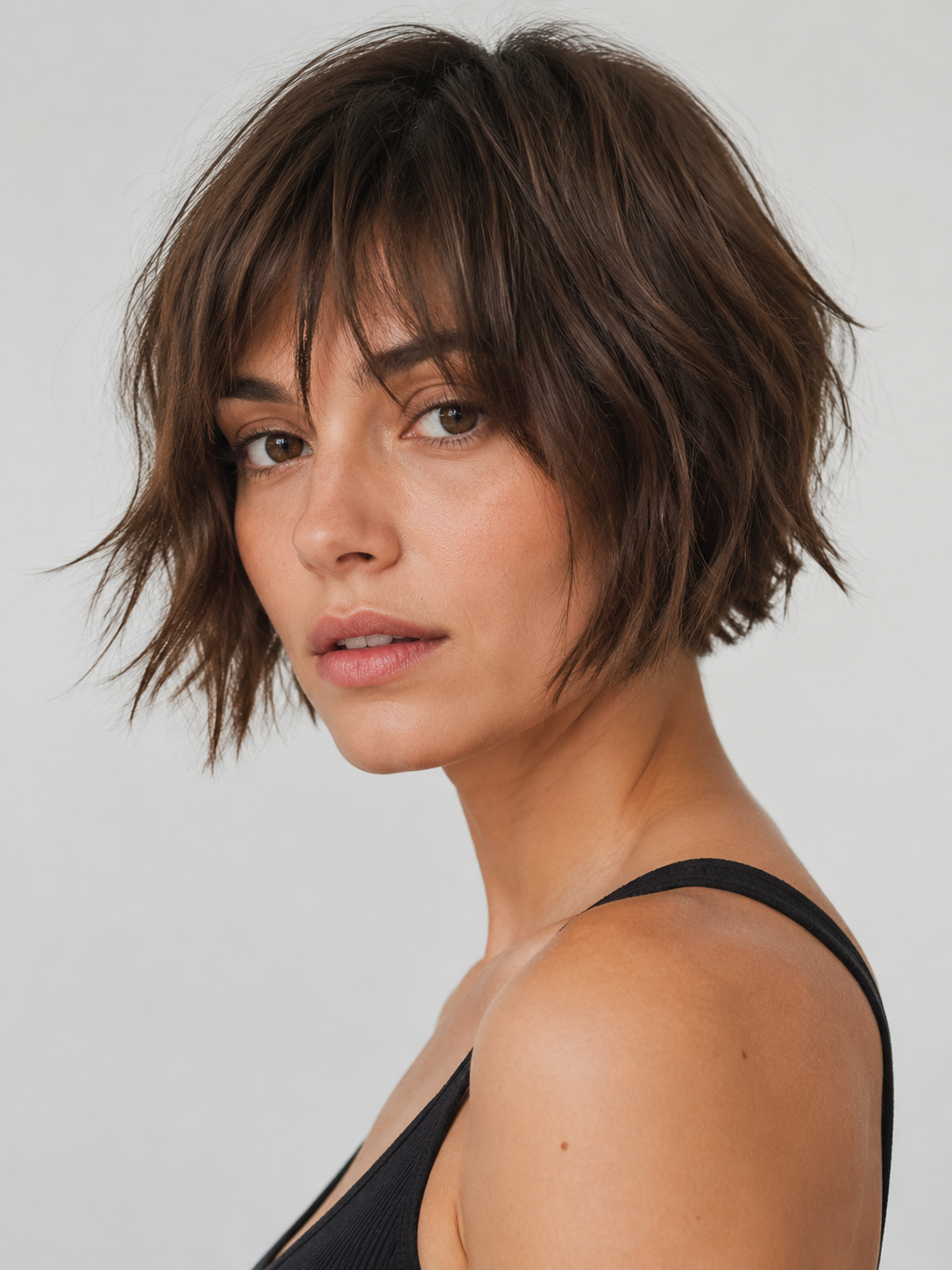 choppy bob hairstyle with piecey textured layers and uneven ends