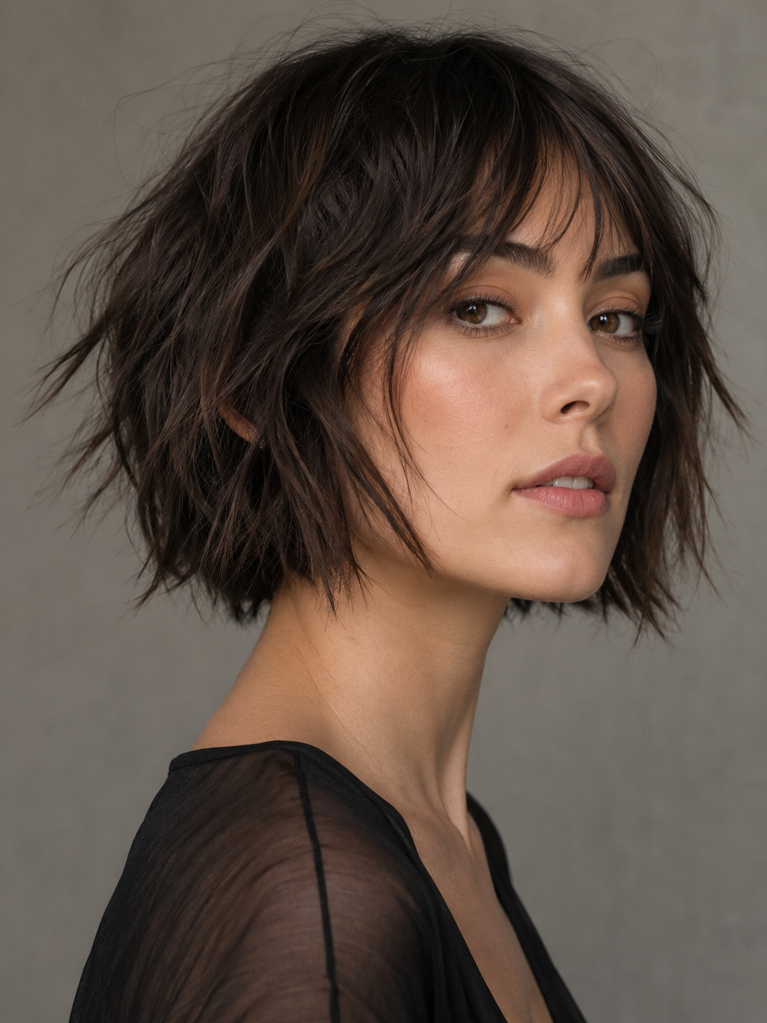 choppy bob haircut with piecey ends and casual movement