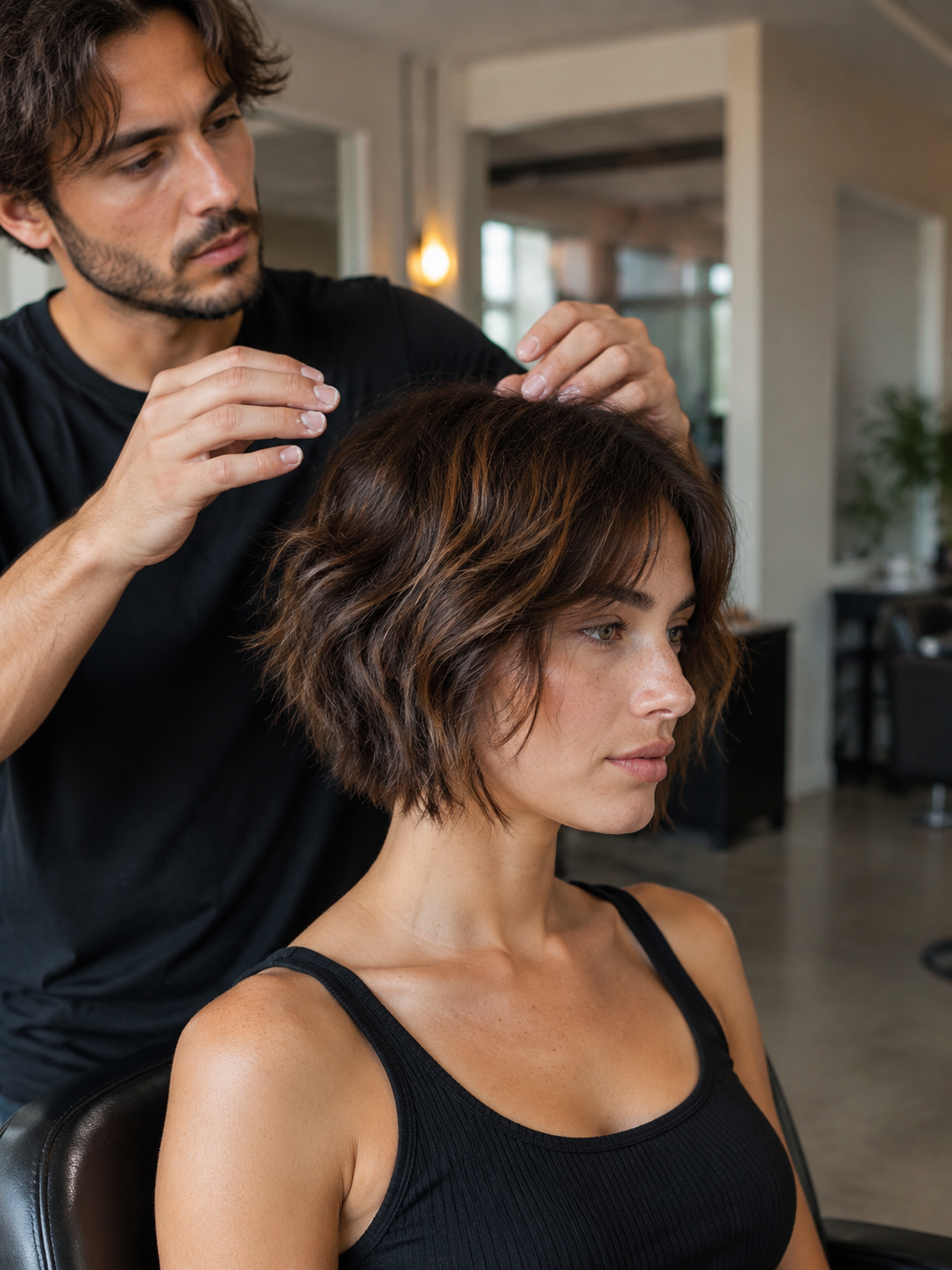 styling a choppy bob haircut with texture spray and finger styling