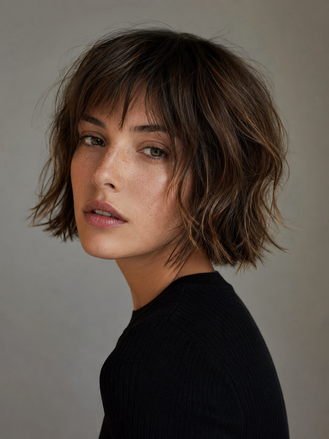 textured choppy bob with piecey modern movement and visible separation