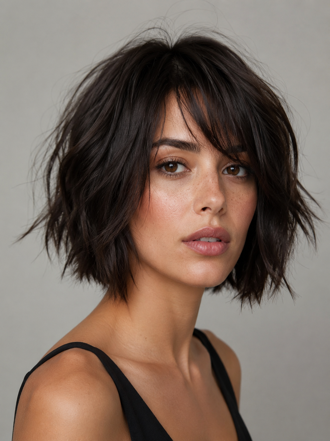 choppy bob for thick hair with weight removed and compact shape