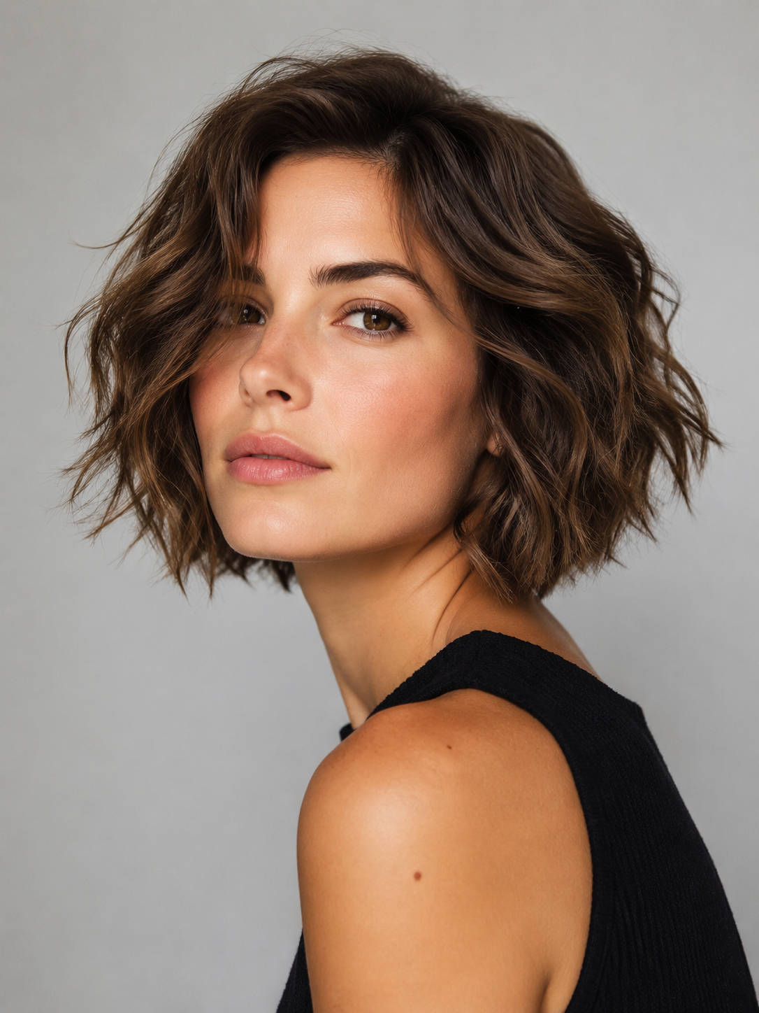 wavy choppy bob with relaxed waves and piecey texture