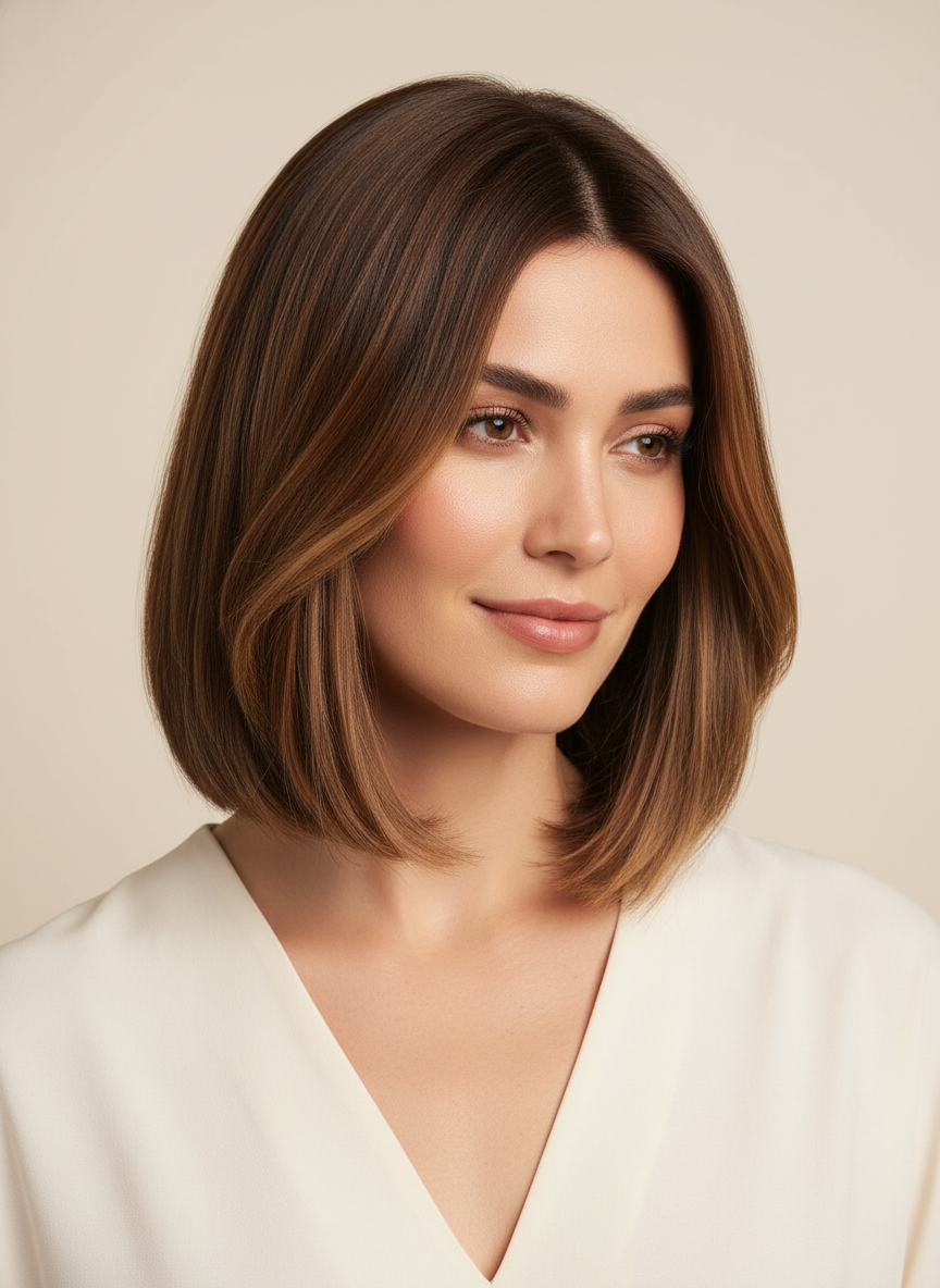 classic collarbone lob haircut with clean medium length
