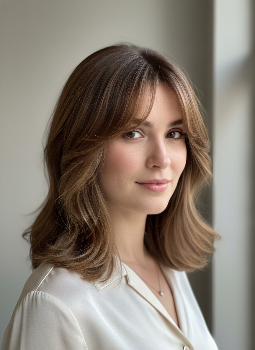 collarbone lob with bangs and face framing shape