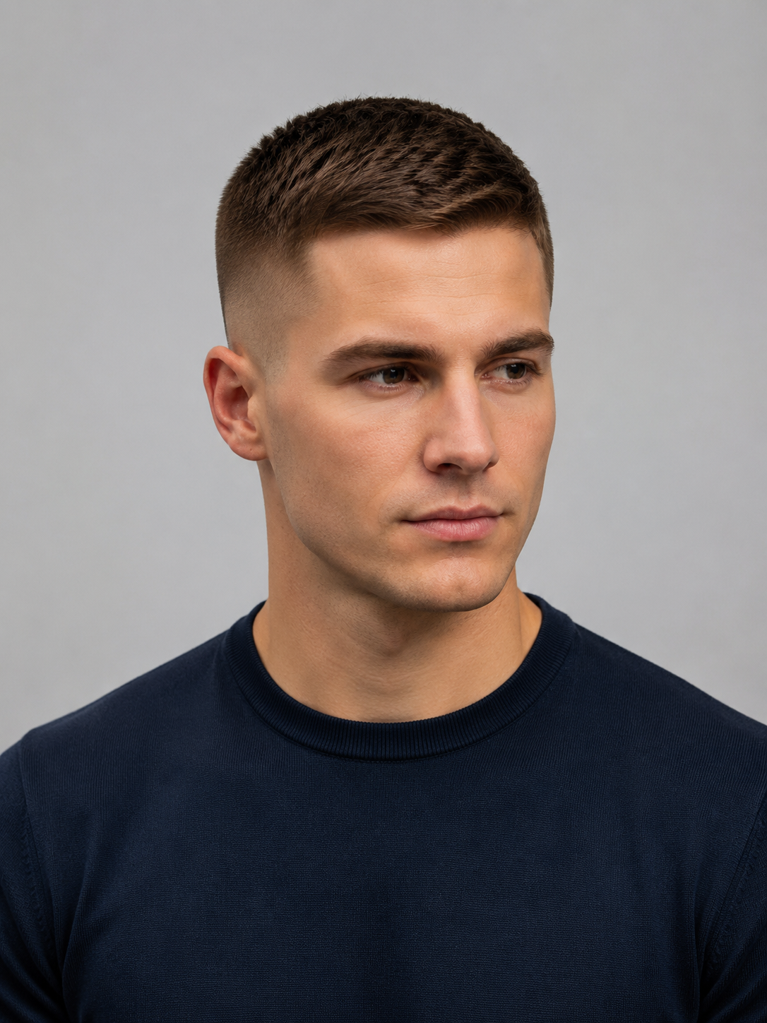 classic crew cut with short top and tapered sides